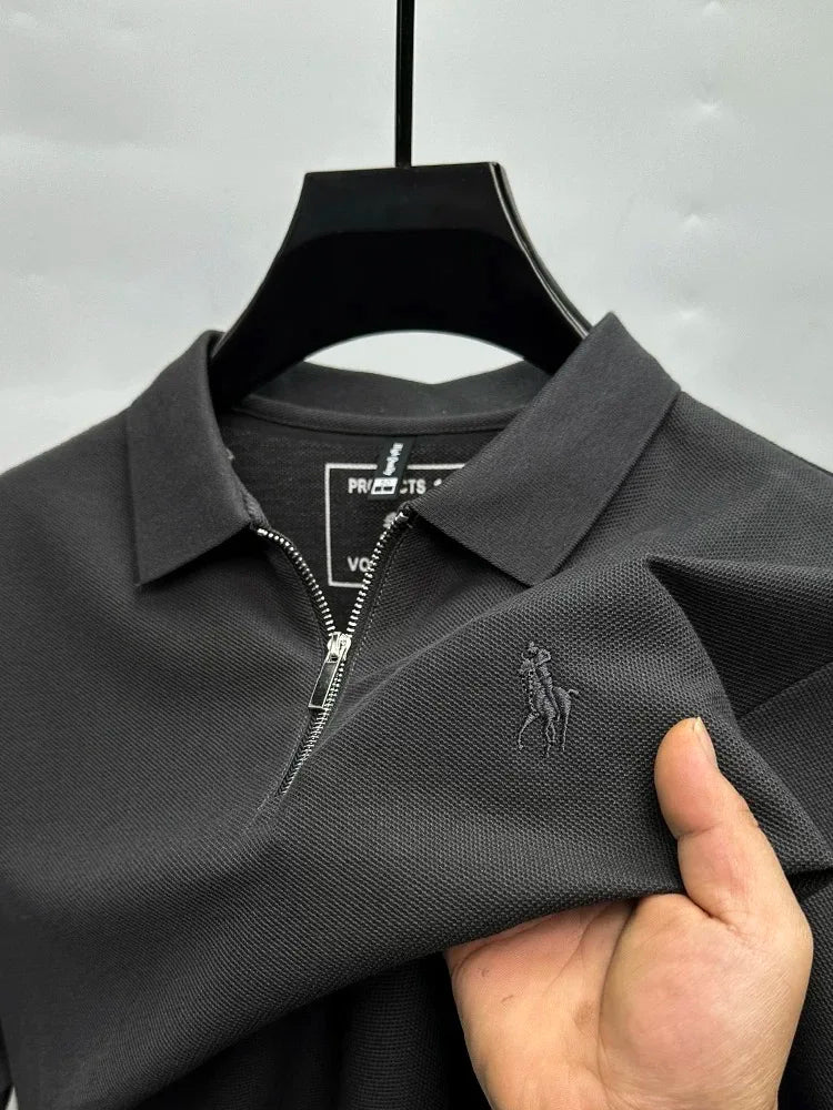High end brand pony embroidered short sleeve polo shirt unique trend half zipper luxury Paul T-shirt designer's new men's wear
