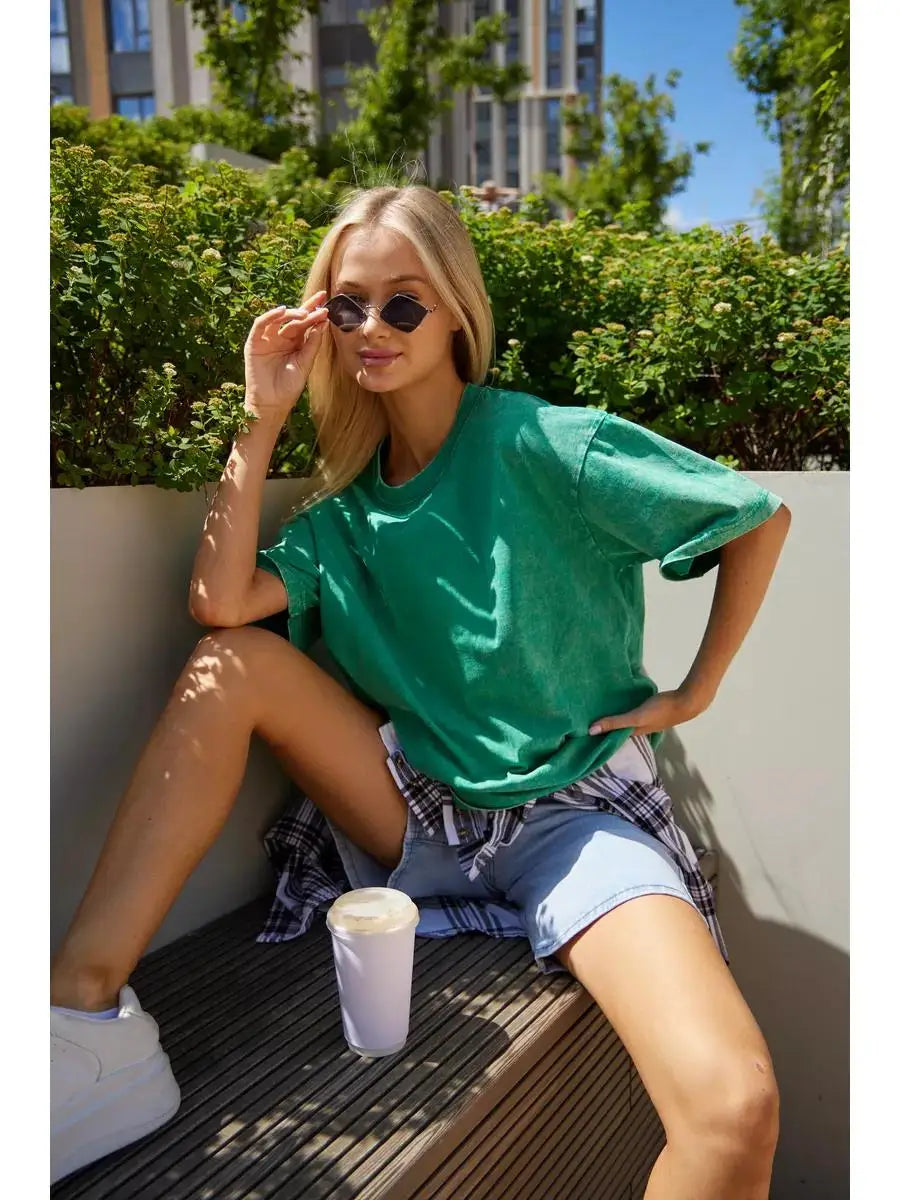 Fashion Women Cotton Solid Washed T-shirts Loose O-Neck Tee Shirts Street Casual Comfortable Short Sleeve Tops Female Clothes
