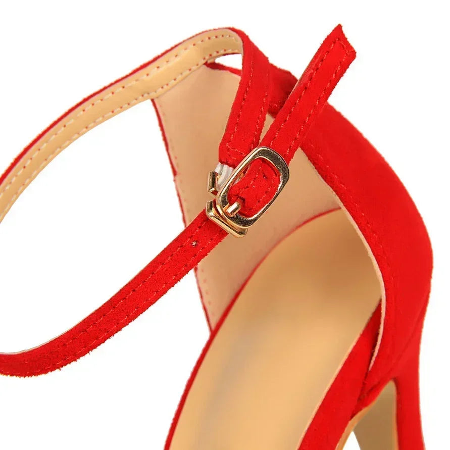 Women Gladiator Stiletto Classic Ankle Strap Holiday Beach Sandals Lady Fashion Suede 8cm 11cm High Heels Sexy Red Brown Sandles