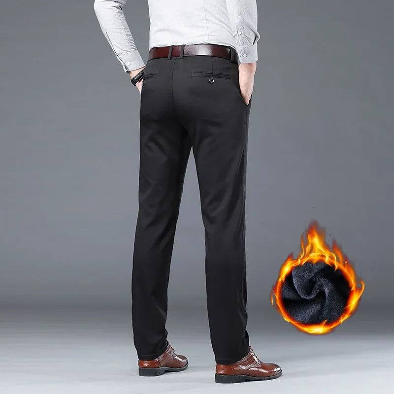 Winter Men Brand Fleece Pants Warm Cotton Business Thick Suit Casual Trousers Male Plush Formal Wear Pants 28-40