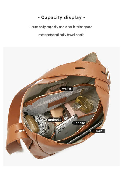 Lady Women Hobo Bucket Bag Split Leather Fashion Shoulder Bags Large Capacity Handbag Wide Adjustable Strap Female Bags