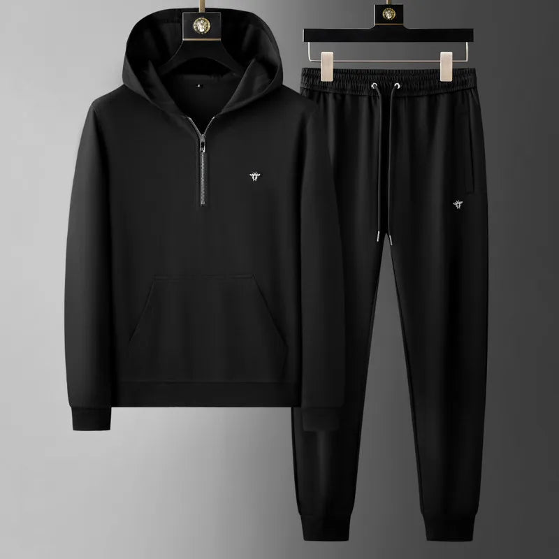 Spring Autumn Men's Sets Luxury Bee Printed Zipper Sweatshirt Solid Color Leisure Sports Elastic Wasit Pants Man Suits