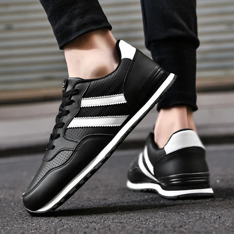 High Quality Men's Vulcanized Sneakers Leather Casual Shoes Breathable Mesh Men Tennis Shoes Male Flat Shoe Zapatillas Hombre