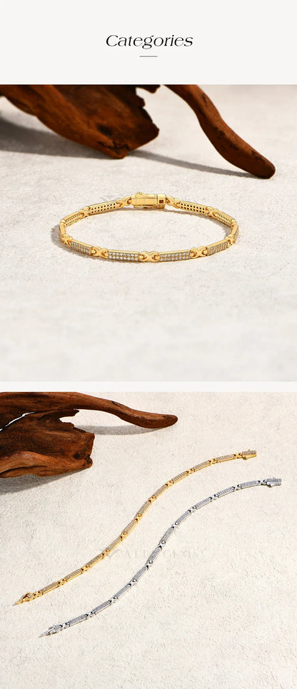 Dazzling Double Row Moissanite Bracelets Fashion Simple Tennis Chain For Women Men s925 Sterling Silver Wedding Jewelry