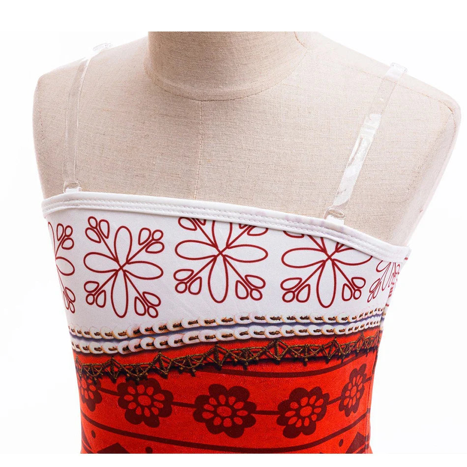 Moana Cosplay Dress For Girl New Little Girl Two Piece Suit Children Geometric Print Clothes Halloween Carnival Outfit Moana