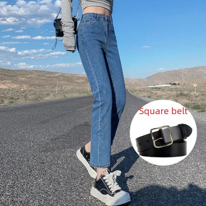 Light-colored High-waist Straight-leg Jeans Women Spring/autumn Slimming Elastic Versatile Tube Pants