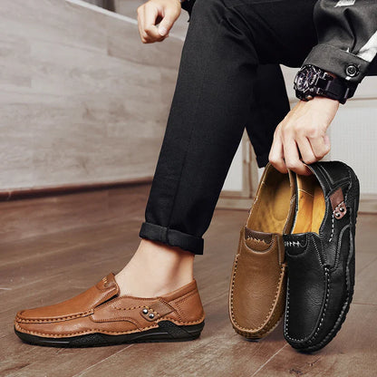 Men’s leather loafers slip-on soft sole business casual driving shoes brown