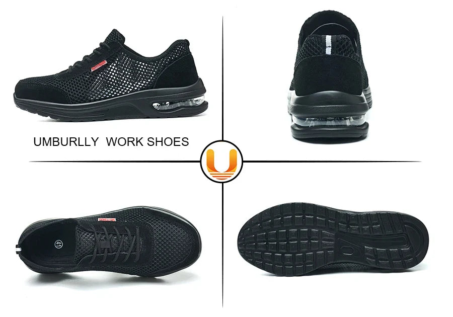 Men's Summer Mesh Breathable Steel Toe Safety Shoes Anti-Smash Puncture Proof Kevlar Comfortable Outdoor Work Shoes