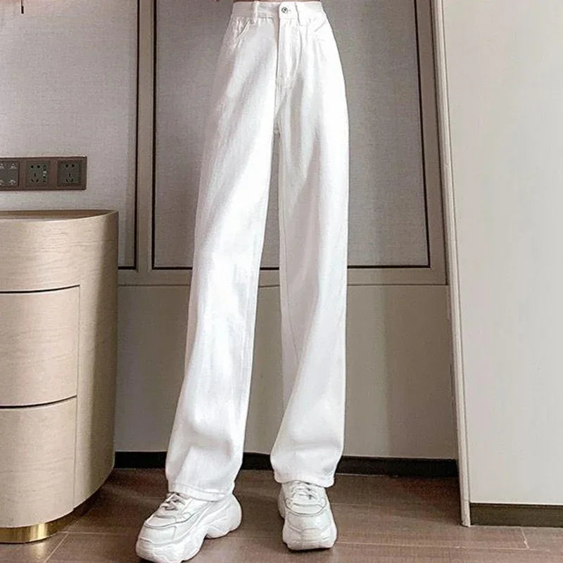 Women Spring High Waist Loose Denim Wide Leg Jeans