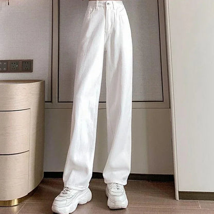 Women Spring High Waist Loose Denim Wide Leg Jeans