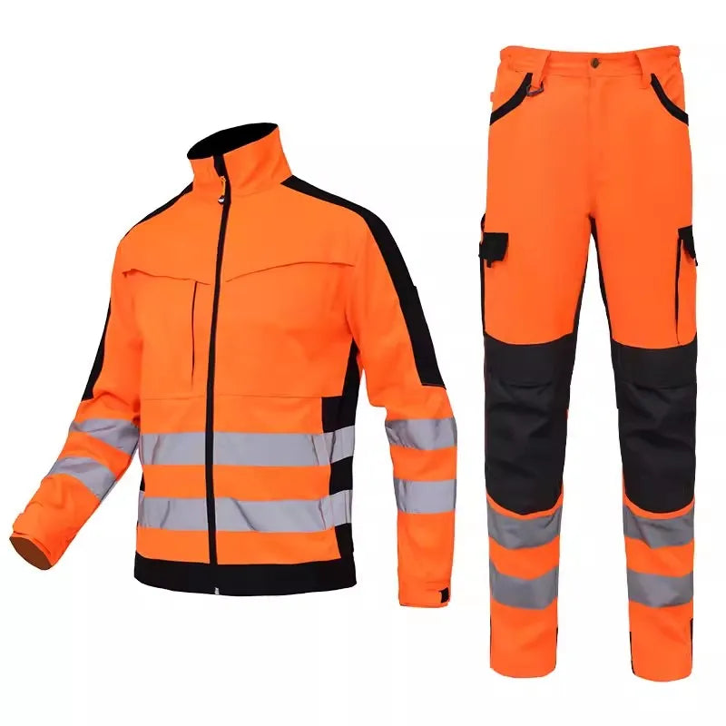 Men's Workwear Suit Work Suit Fluorescent Yellow Work Jacket and Pants Set with Multi Pockets Work Wear