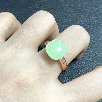 Trendy 12.6mm Flat Rose Gold Ring 35 Candy Colors Green Amethyst Turquoise Crystal Jewelry Gift for Women
