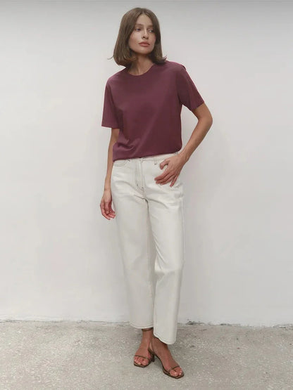 Summer 100% Cotton Women's T-shirt Bottoming Basic Fashionable Lady Short Sleeve Loose Tops Shirts Solid 230g/㎡ Tops