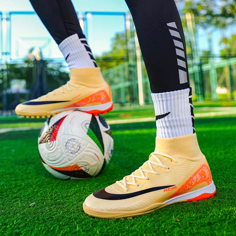 Kids Soccer Cleats for Boys and Girls Youth High-top Football Shoes Outdoor Athletic Turf Soccer Shoes
