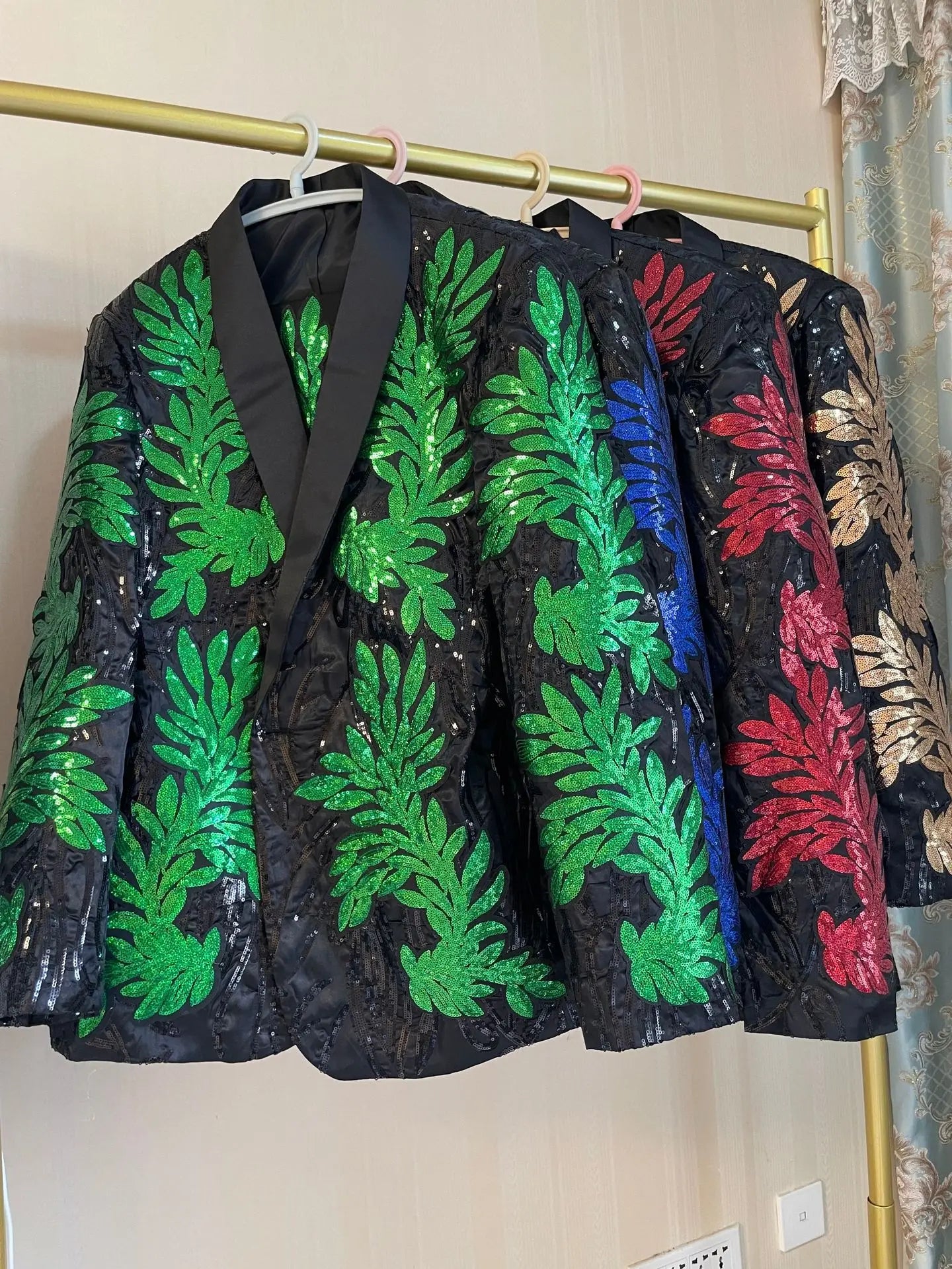 Men's Gold Sequin Applique Fashion Trend Suit Set High-Quality Casual Jacket And Western Pants Two-Piece Ensemble