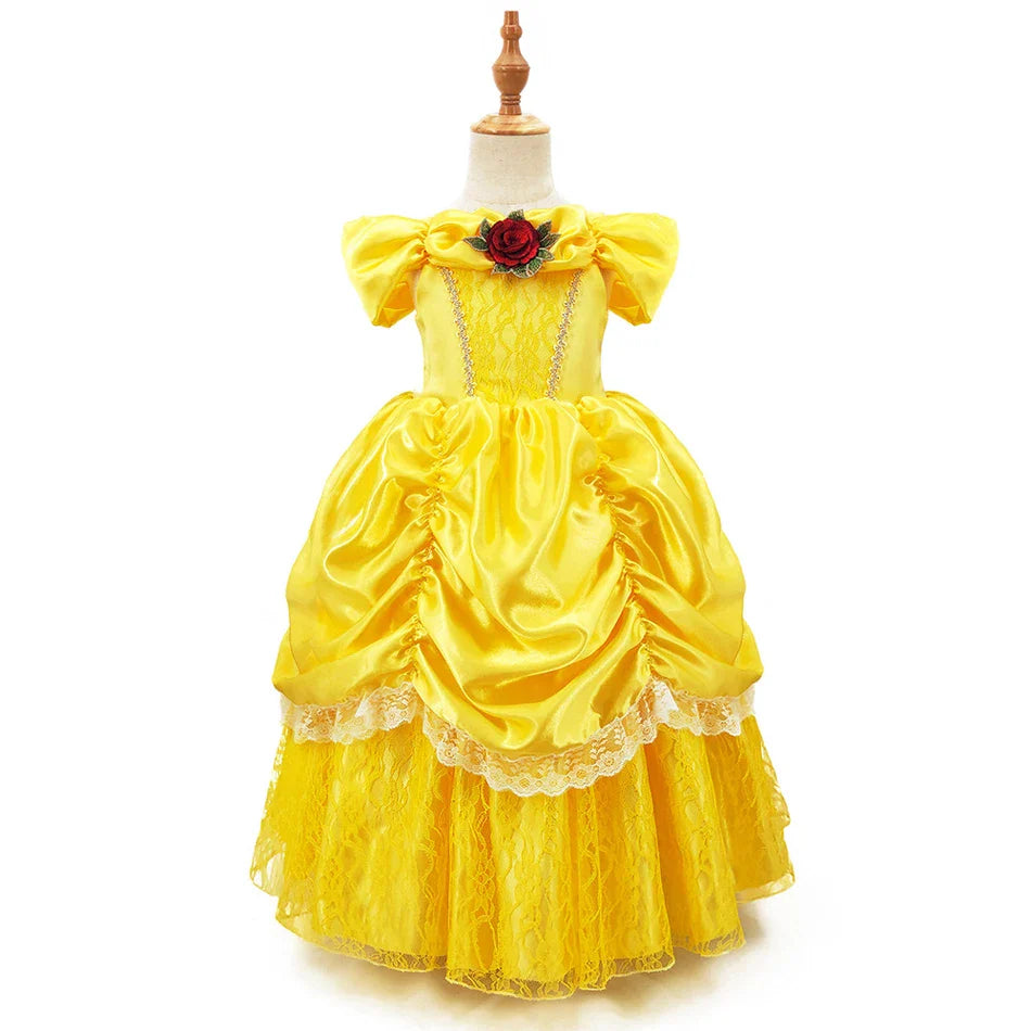 Girls Belle Cosplay Princess Dress Children Beauty Beast Clothes Birthday Carnival Christmas Party Costume Kids Ball Gown 2-11T