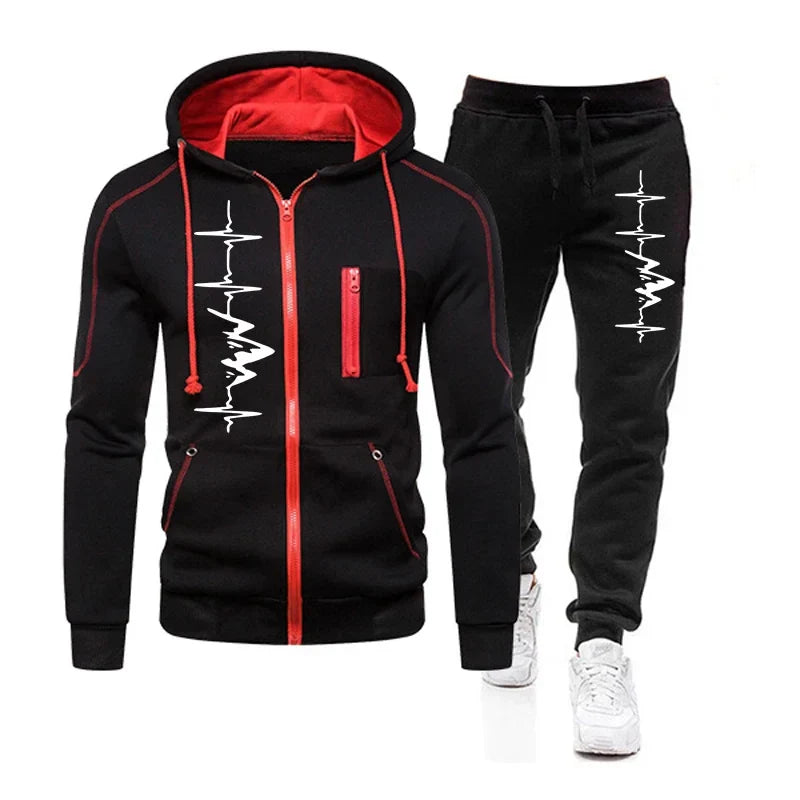 High Quality Autumn Winter Outdoors Hoodie Daily Men's Clothing Jogging Casual Sports Single Piece Zipper Jacket and Sport Pants