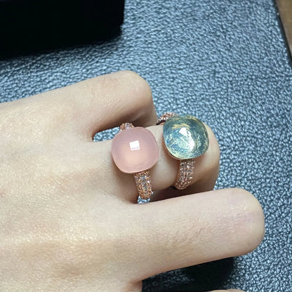 Original Design Pink Crystal Zircon Ring Candy Style Flat Ring for Women Wedding Party Fashion Jewelry Gift