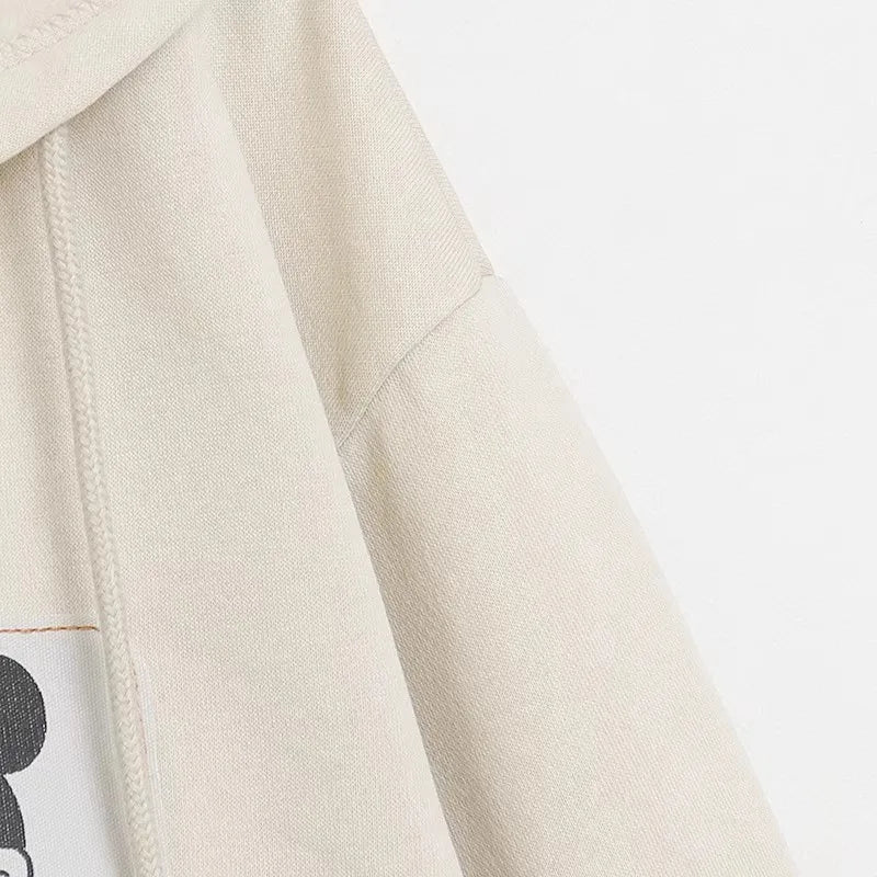 Mickey Mouse Family Patch Letter Cartoon Print Fleece Sweatshirt Jacket Unisex Women Hooded Zip Up Jumper Tops