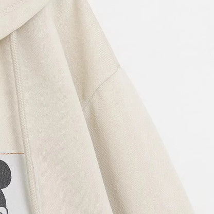 Mickey Mouse Family Patch Letter Cartoon Print Fleece Sweatshirt Jacket Unisex Women Hooded Zip Up Jumper Tops