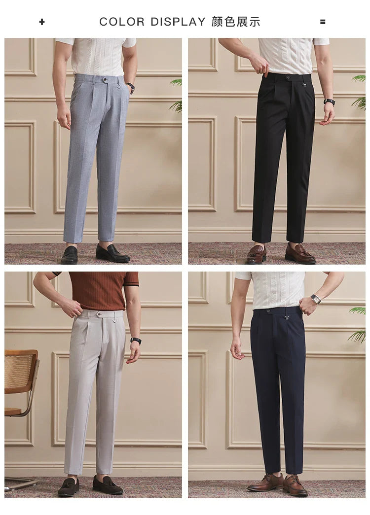 Men's High-Quality Woven Suit Trousers Slim Fit Formal Trousers, Classic Solid Color Trousers