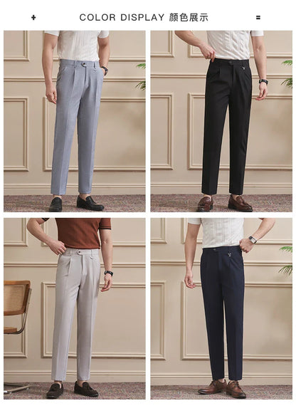 Men's High-Quality Woven Suit Trousers Slim Fit Formal Trousers, Classic Solid Color Trousers