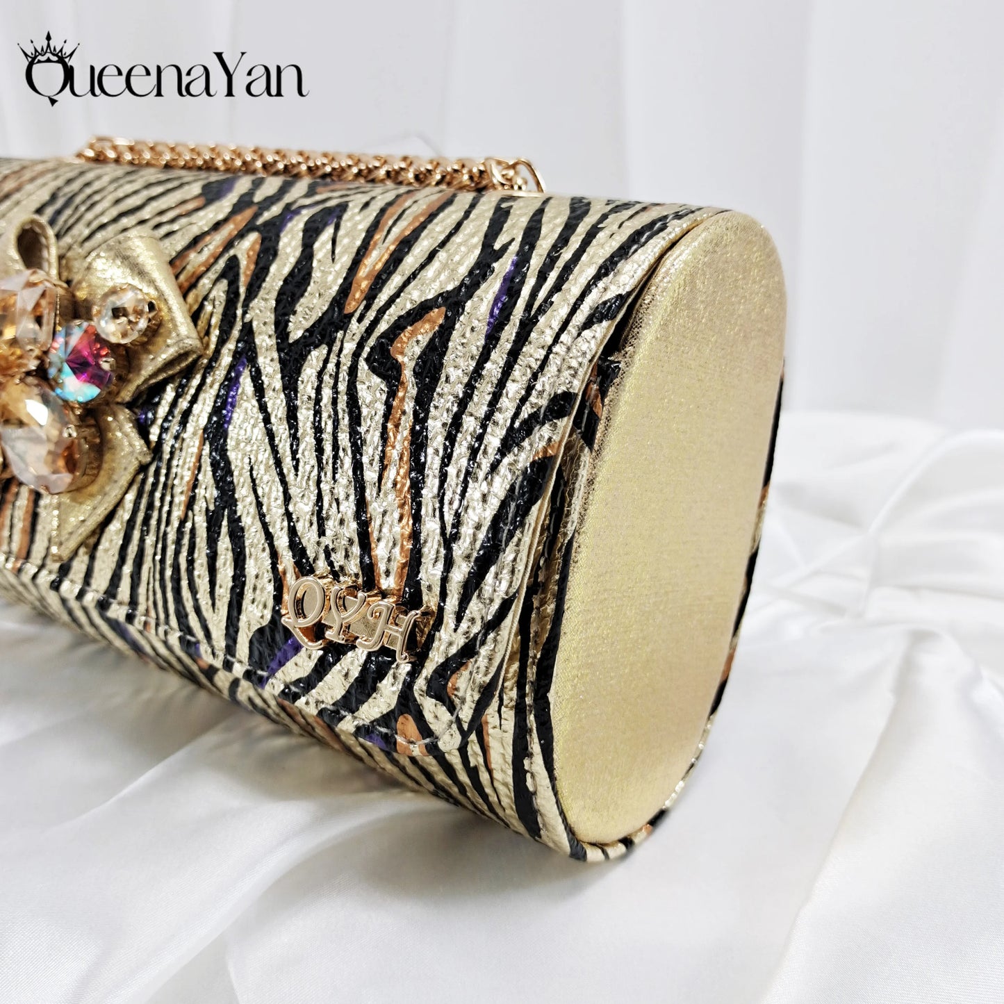 Women Elegant Gold High Heel Shoe and Matching Bag Set with Rhinestone Accents Stylish Peep Toe Design for Party