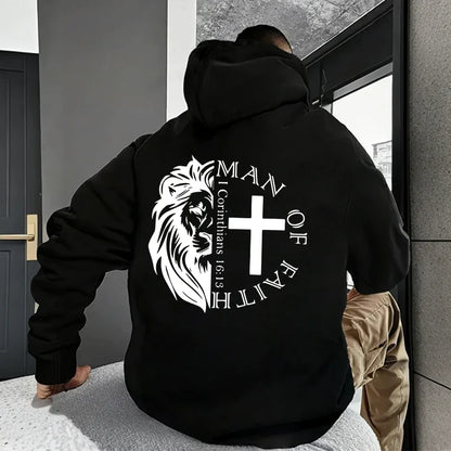 Hoodies 2026 Fall Winter Hooded Long Sleeve Sweatshirts Man Of Faith Lion Print Hoody Outerwear
