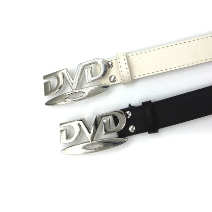 Unisex Nostalgic Design DVD Buckle Belt Men Women Decoration Paired with Jeans Belt Versatile White Black Design Sense Belt