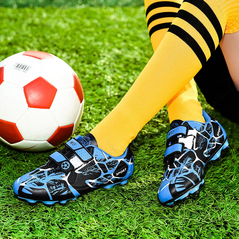 Kids Soccer Shoes HOOK&LOOP Football Sports Shoes Boy Outdoor Non-Slip Training Shoes Child Lightweight Children's Soccer Cleats