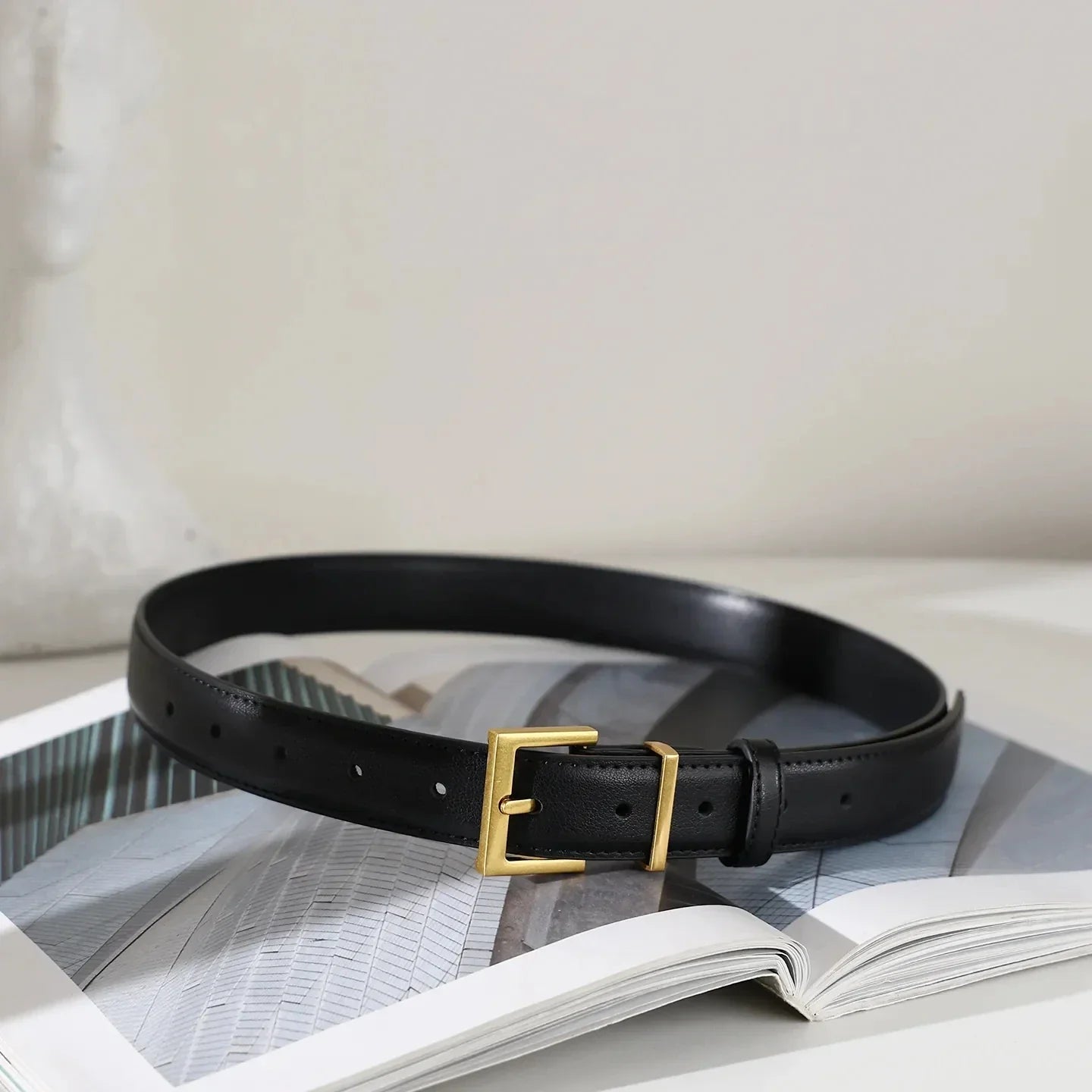 New Luxury Double Genuine Leather Belt for Women Jeans Casual Dress Square Alloy Buckle Ladies Trendy Belts Fashion Waistband
