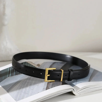 New Luxury Double Genuine Leather Belt for Women Jeans Casual Dress Square Alloy Buckle Ladies Trendy Belts Fashion Waistband