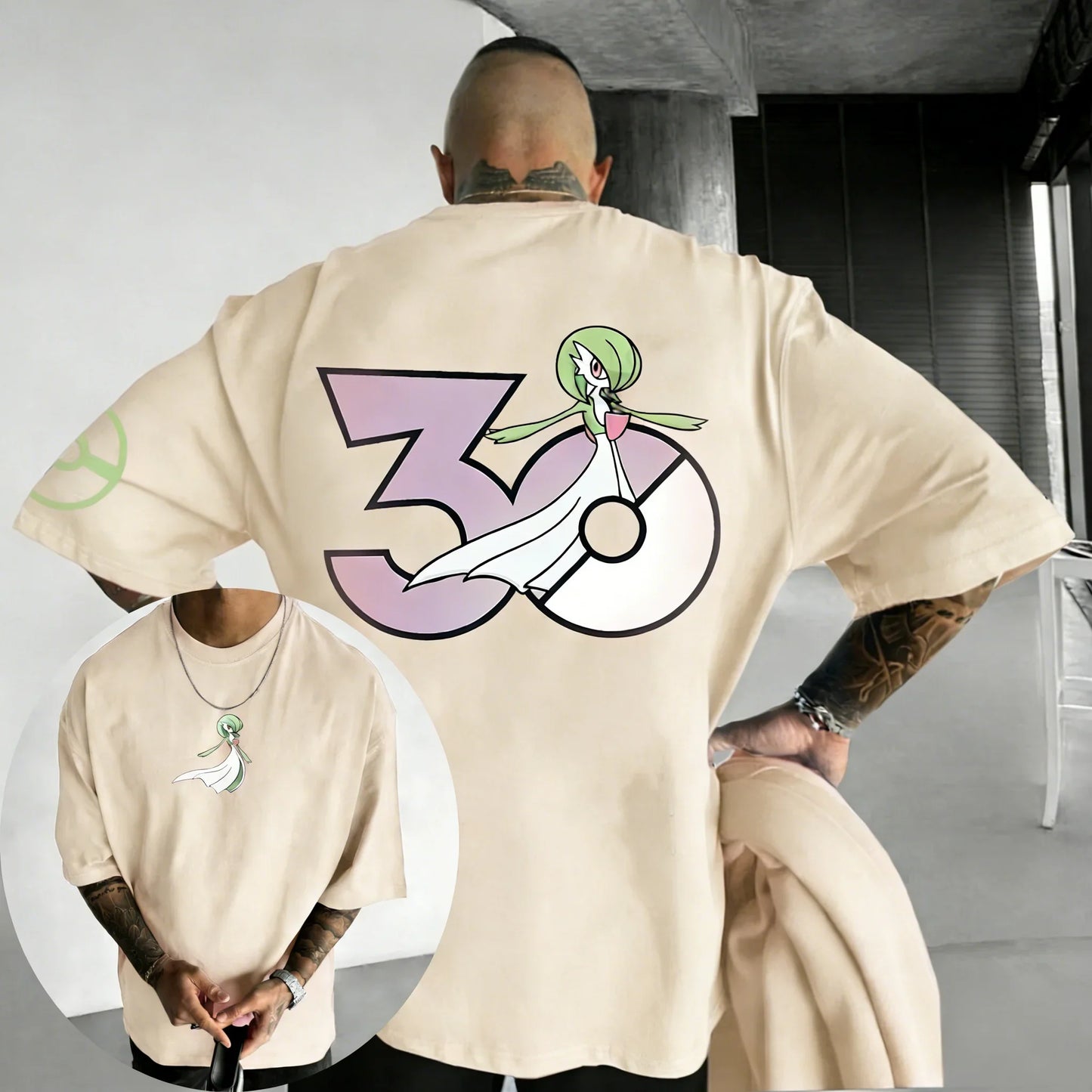 30th Anniversary Gardevoir Printed T-shirt Summer Men's and Women's Loose Casual Hip Hop Trendy Short Sleeve Top