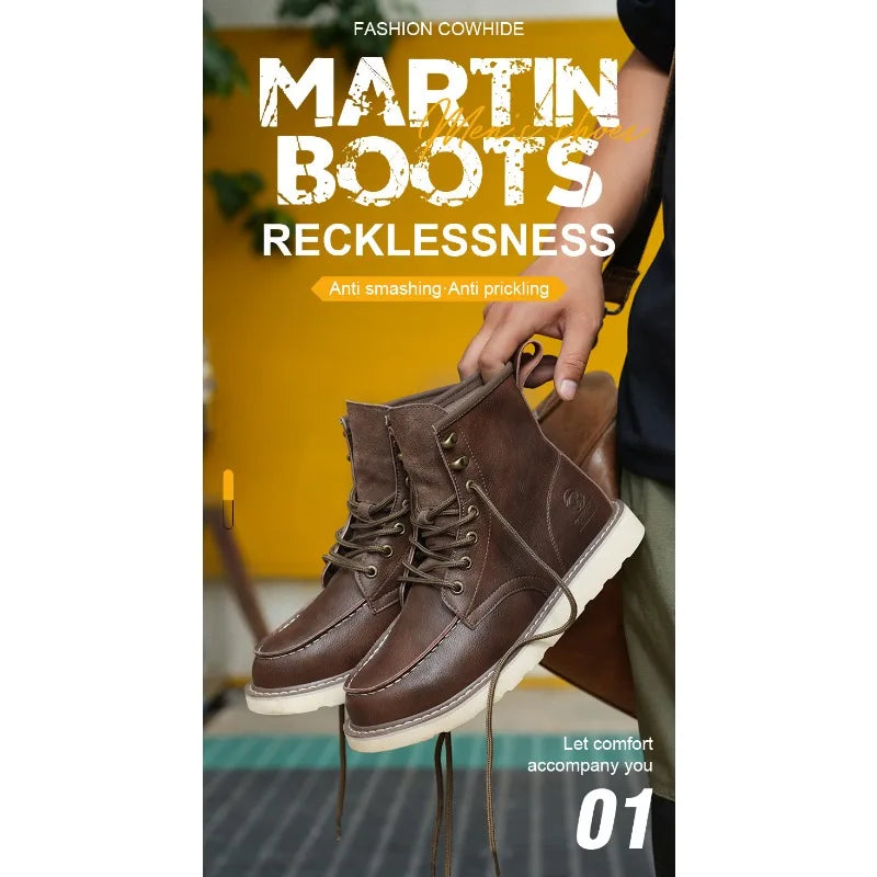 Breathable Cowhide Labor Protection Shoes with Steel Toe Caps for Anti Smashing Anti Puncture Safety Shoes Wear-resistant
