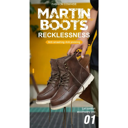 Breathable Cowhide Labor Protection Shoes with Steel Toe Caps for Anti Smashing Anti Puncture Safety Shoes Wear-resistant