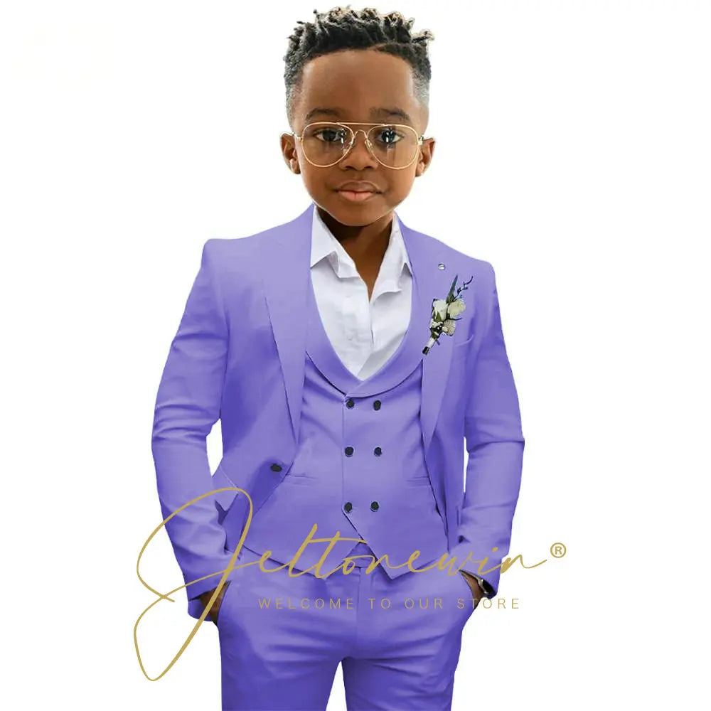 Boys' 3-Piece Suit with Notched-Lapel Jacket, Vest & Pants in Solid Colors for Weddings