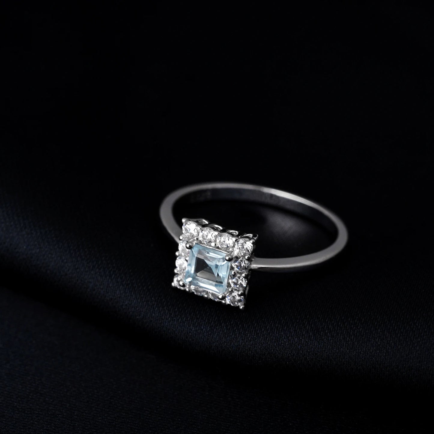 Square Natural Sky Blue Topaz 925 Sterling Silver Luxury Ring for Woman Daily Gemstone Fine Jewelry Birthday Gift