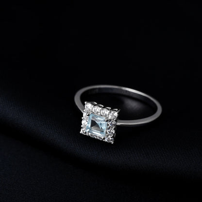 Square Natural Sky Blue Topaz 925 Sterling Silver Luxury Ring for Woman Daily Gemstone Fine Jewelry Birthday Gift
