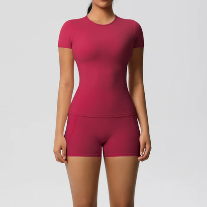 Workout Sportswear 2Pcs Piece Female Yoga Shirt Push Up Workout Clothes Women Outdoors Sport  High Waist  Fitness Sport Shorts