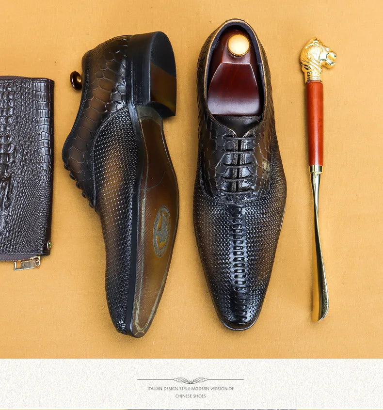 Italian Men Oxford Shoes Genuine Leather Lace Up Luxury Black Brown Mens Dress Shoes Office Business Wedding Formal Shoes Men