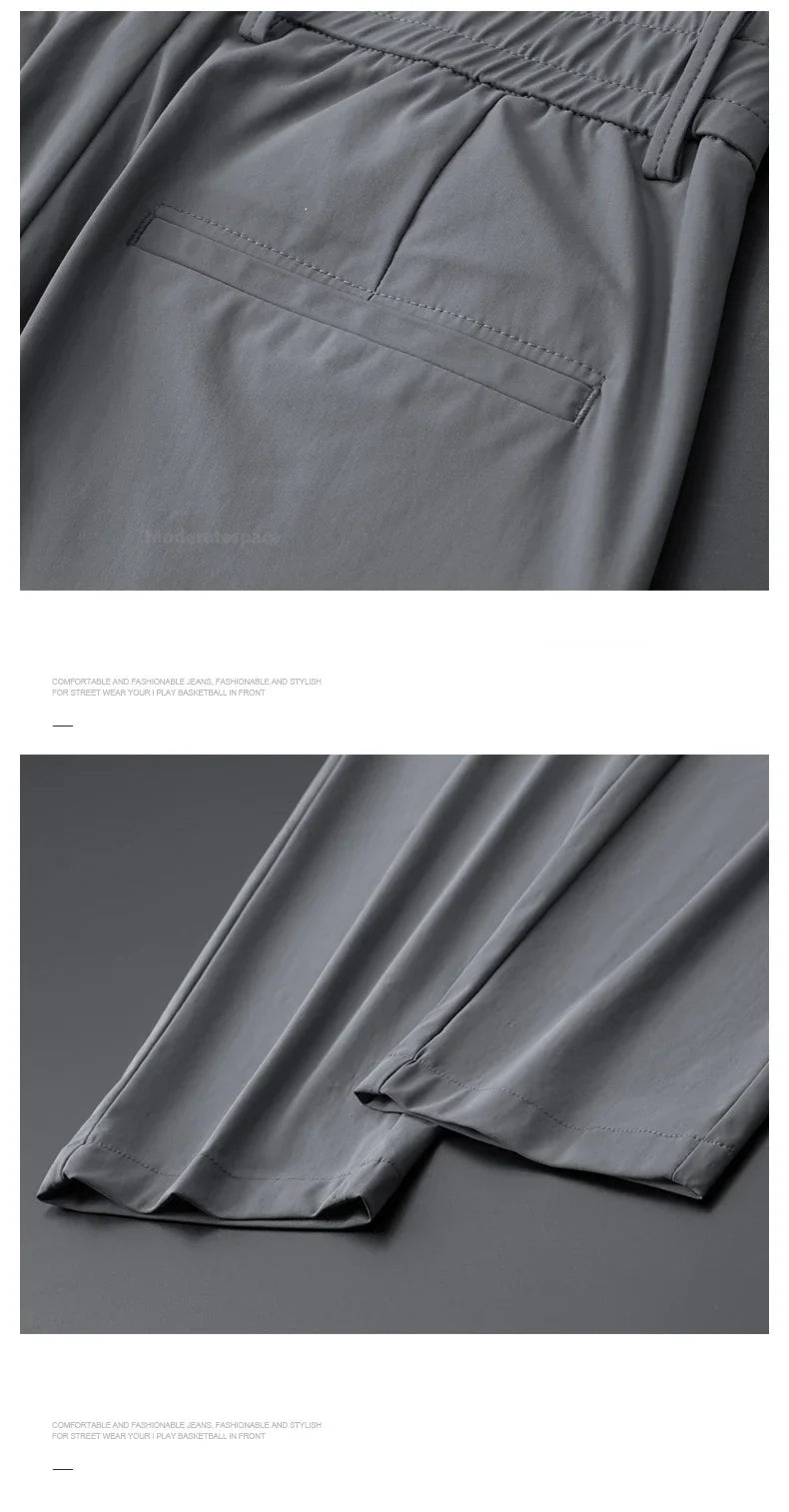 Summer Thin Stretch Trousers Men Elastic Waist Korean Classic Black Gray Blue Business Casual Formal Pants Male Brand