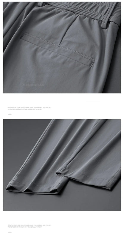 Summer Thin Stretch Trousers Men Elastic Waist Korean Classic Black Gray Blue Business Casual Formal Pants Male Brand