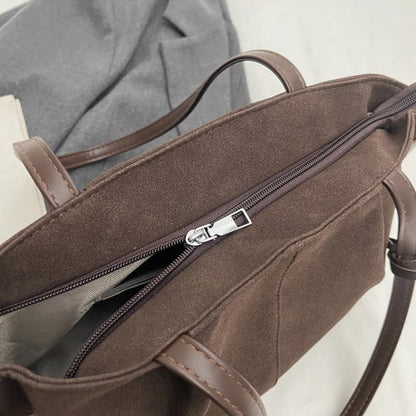 Suede Shoulder Bags for Women Large Suede Totes Lightweight Underarm Bag Casual Shopper Handbag Solid Color Travel Bucket Bags