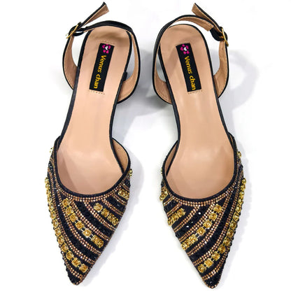 2025 Summer New Design Specials Italian Women Shoes and Bag Set Blue Color Comfortable Low Heels With Rhinestone
