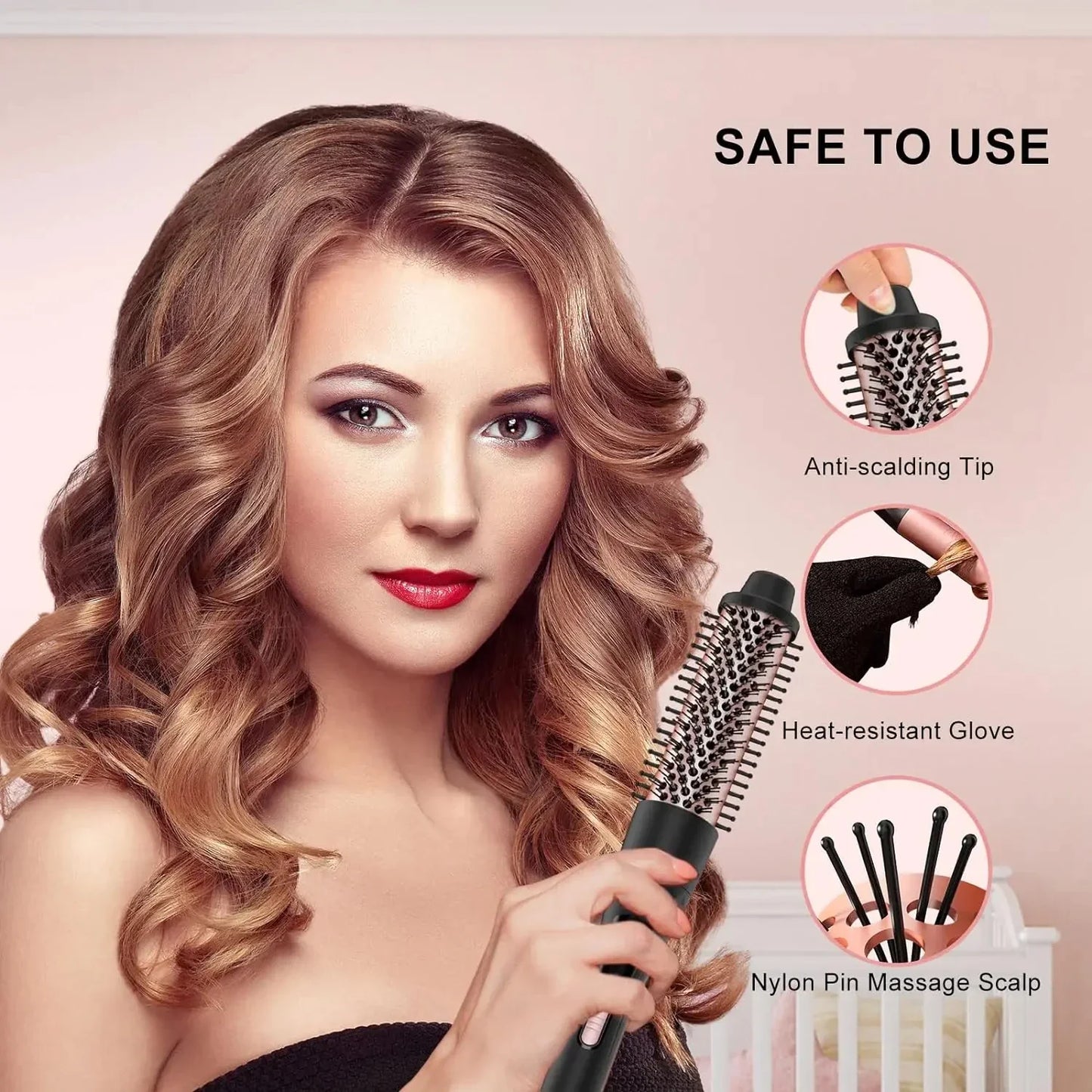 5 in 1 Hair Curlers Set with Curling Brush, 0.35”-1.25” Hair Curler Wand for Hairstyle and Heat Resistant Gloves and Hair Clip