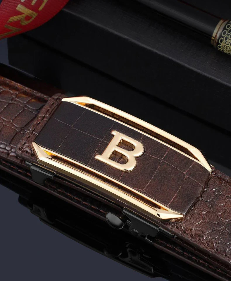 Men's Belt Automatic Buckle Belt High-Quality Trendy Crocodile Pattern Belt Fashionable Jeans Strap Men's Accessories