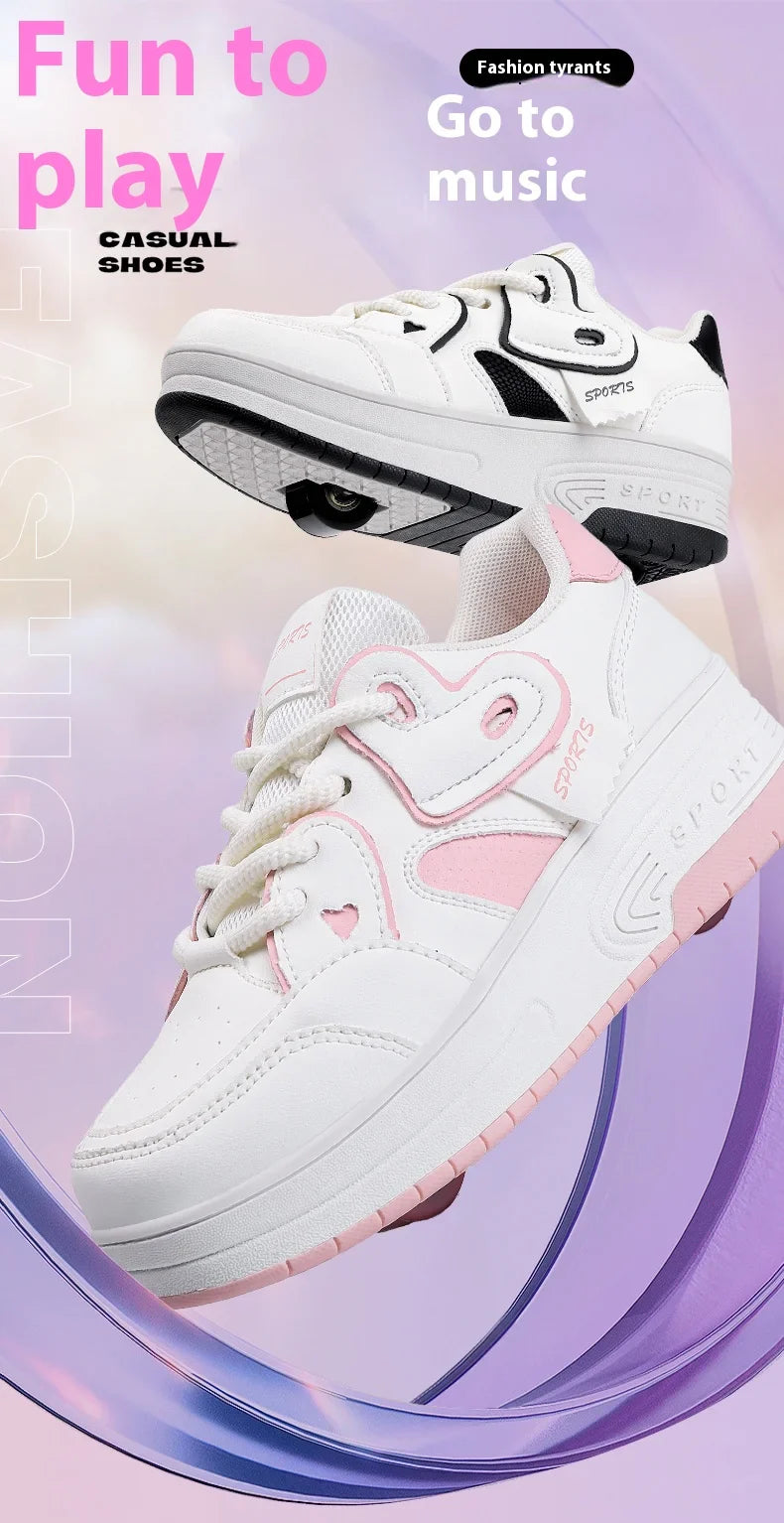 Lace-up breathable walking shoes Girls 2024 new two-wheeled retractable sports roller skates for female students outdoors
