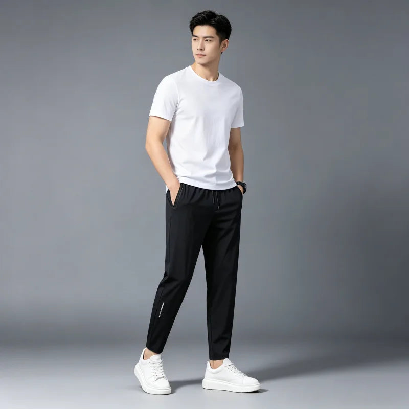 Men's Summer Lightweight High-Stretch Ice Silk Pants, Quick-Dry Breathable Ice Silk Sports Sweatpants for Running & Fitness