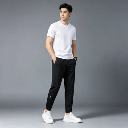Men's Summer Lightweight High-Stretch Ice Silk Pants, Quick-Dry Breathable Ice Silk Sports Sweatpants for Running & Fitness