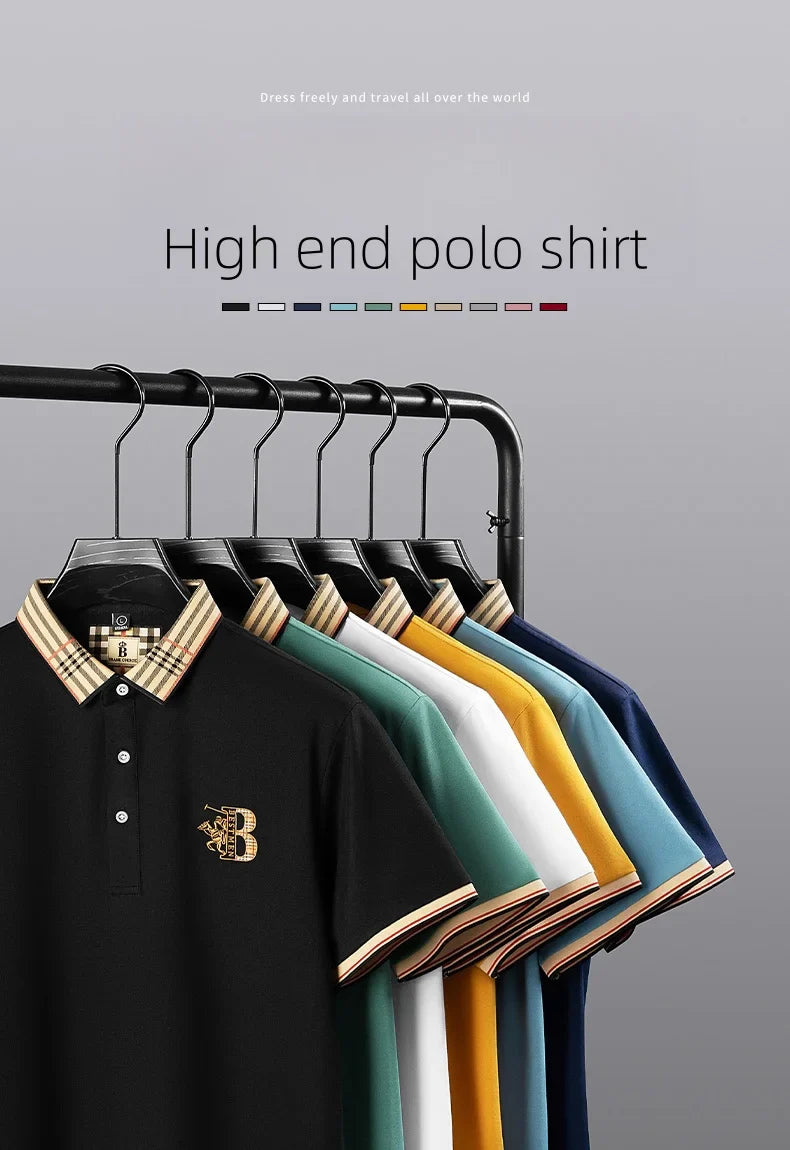 Summer novel men's high-end lace collar B-shaped short sleeved polo shirt, comfortable and casual business T-shirt